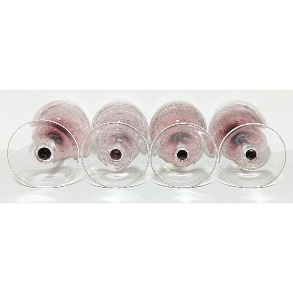 Discontinued Pier 1 Hand Blown Amethyst Crackle Glass Balloon Style Goblets (4)